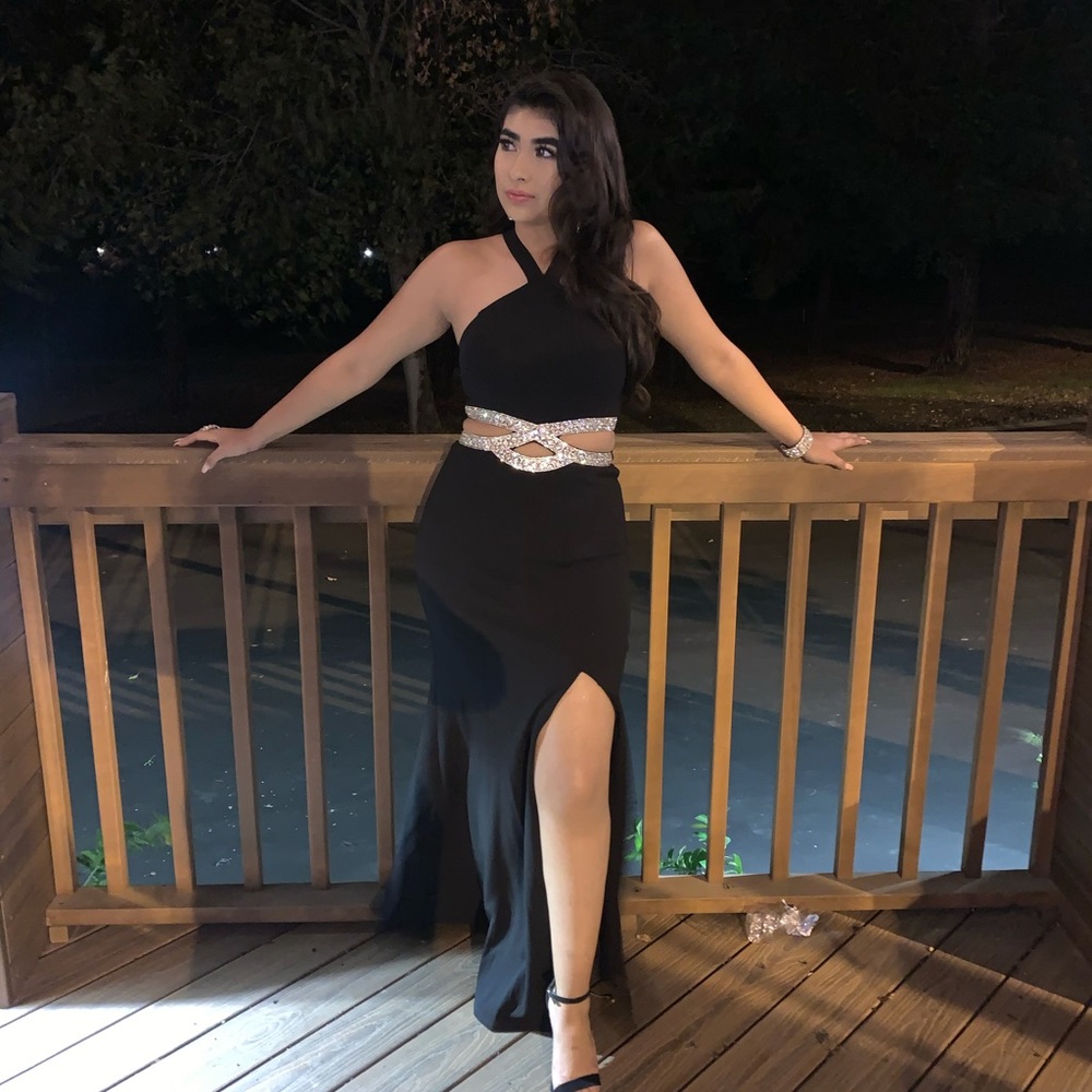 Black long halter dress with slit